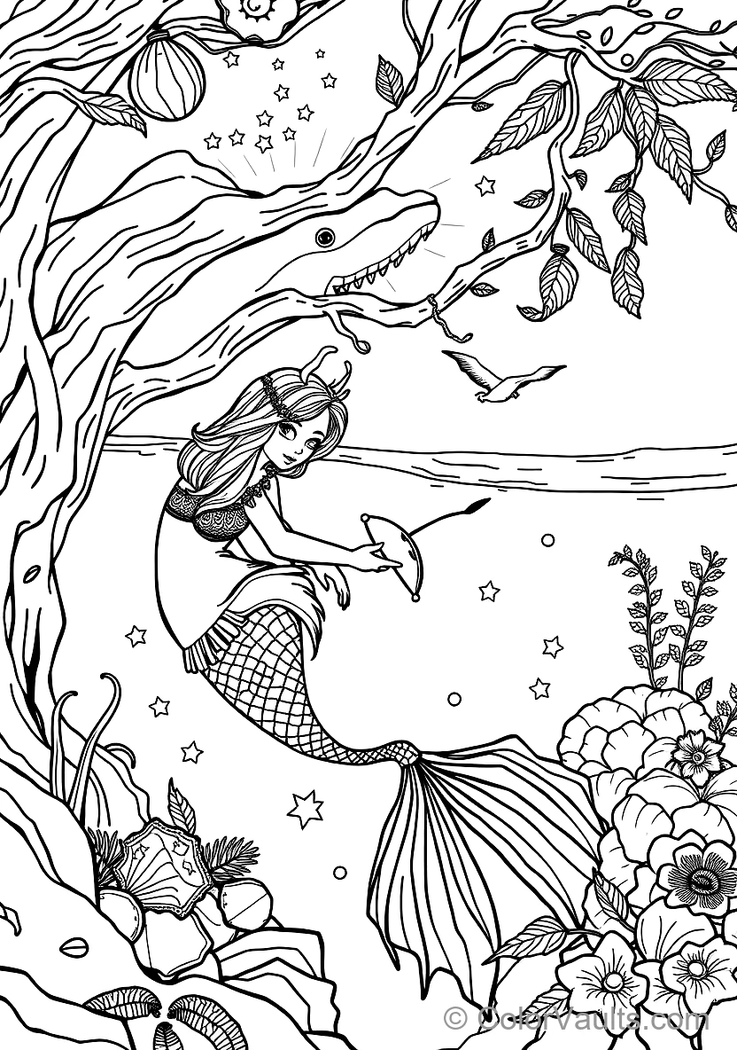 Mermaid Swimming Alongside a Friendly Humpback Whale (Scene 41)