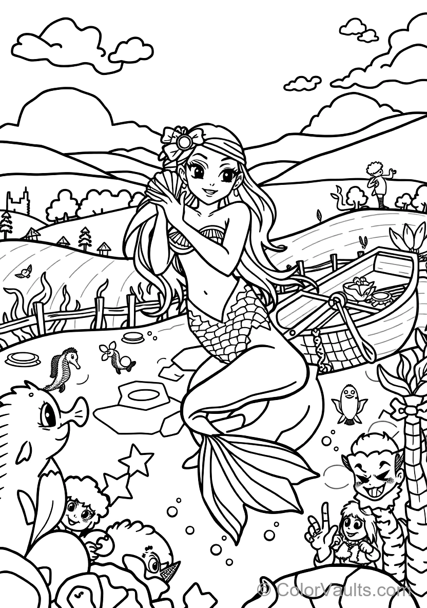 Graceful Zeemeermin met Long Flowing Hair Sitting (Scène 51)