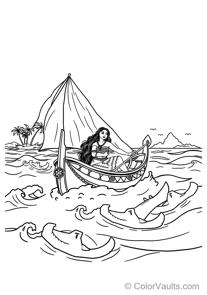 Moana Steering Her Polynesian Voyaging Canoe Across (Scene 30)