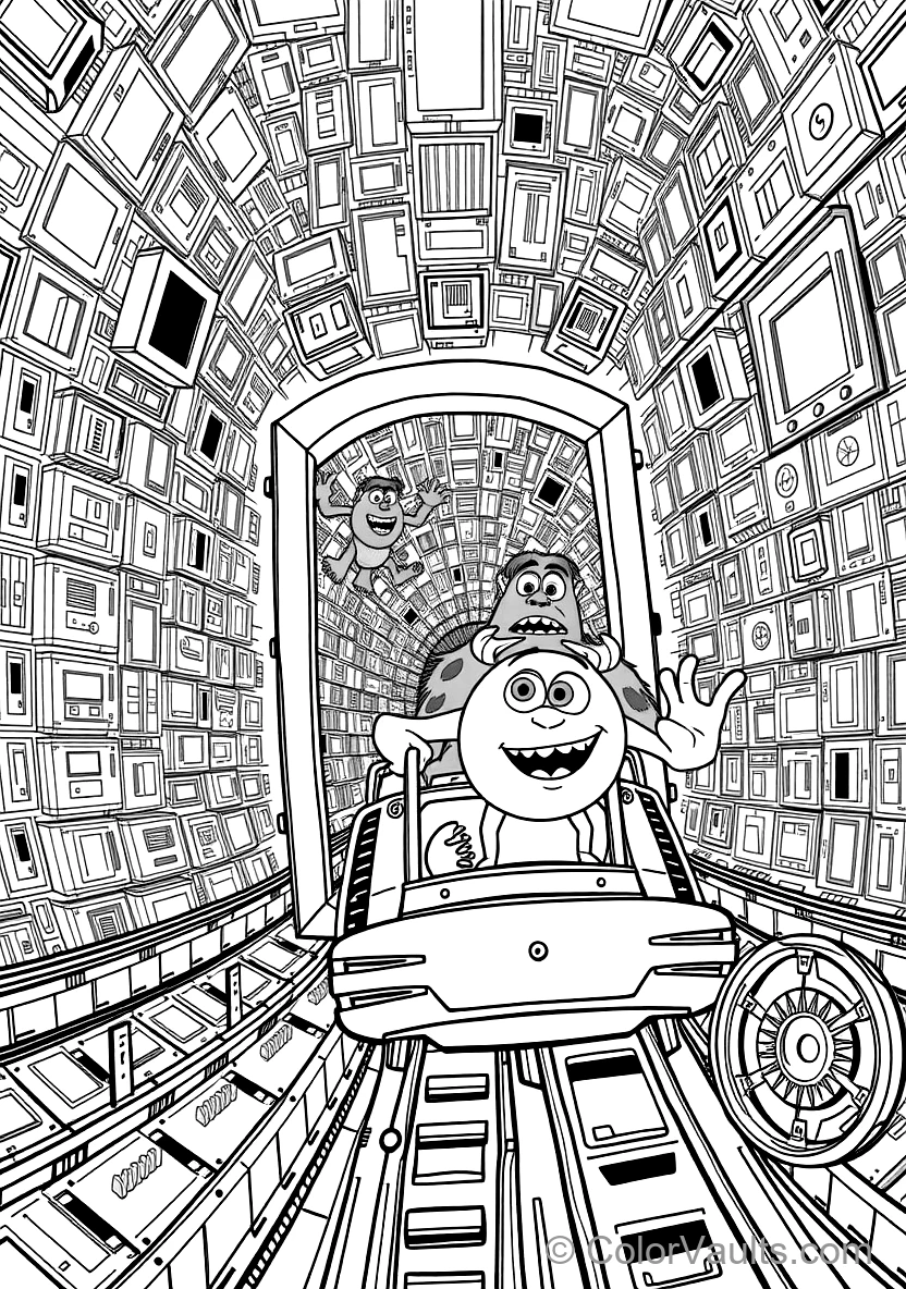 Sulley and Mike Riding a Moving Roller-coaster Door (Scene 5)