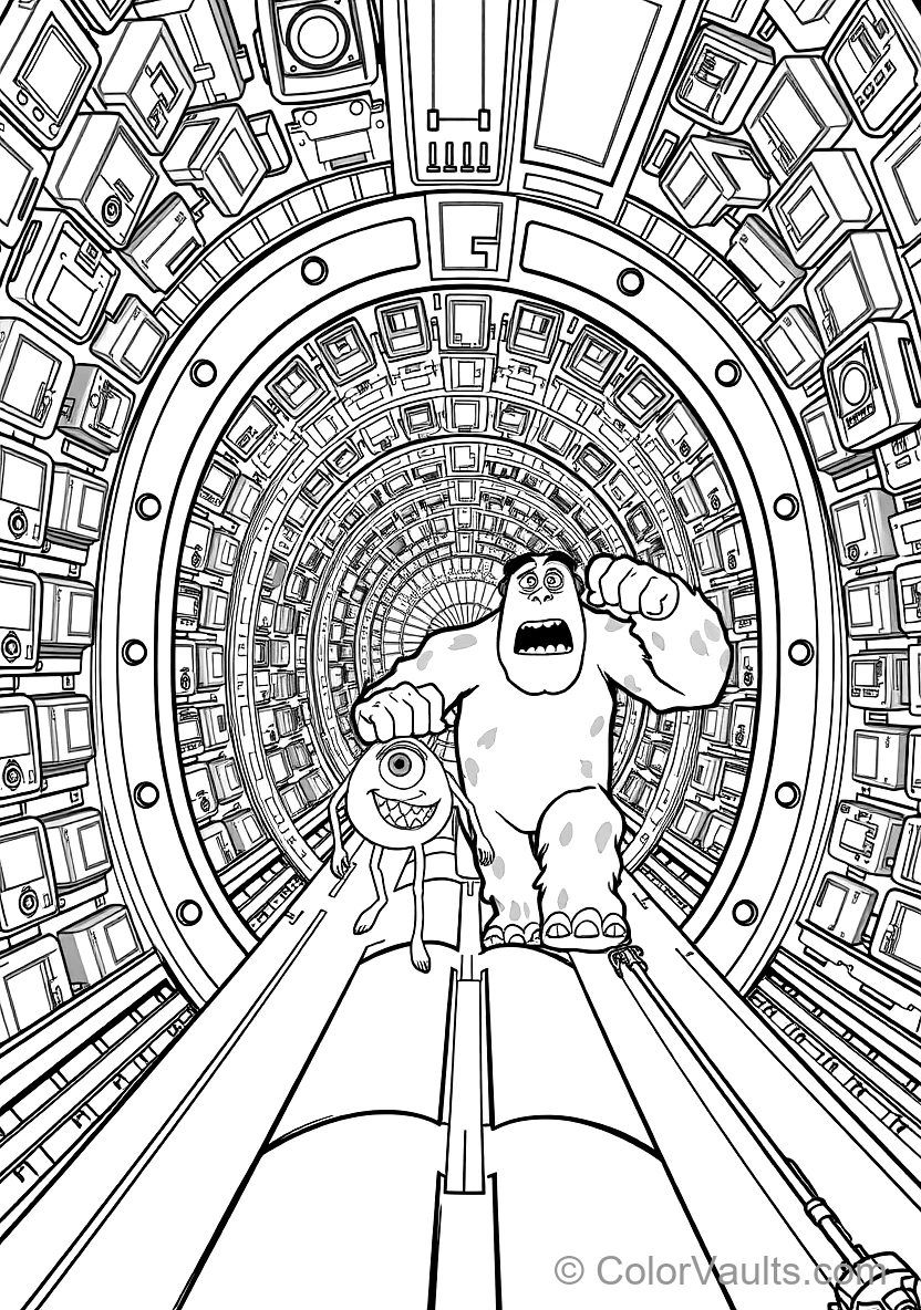 Sulley and Mike Riding a Moving Roller-coaster Door (Scene 7)