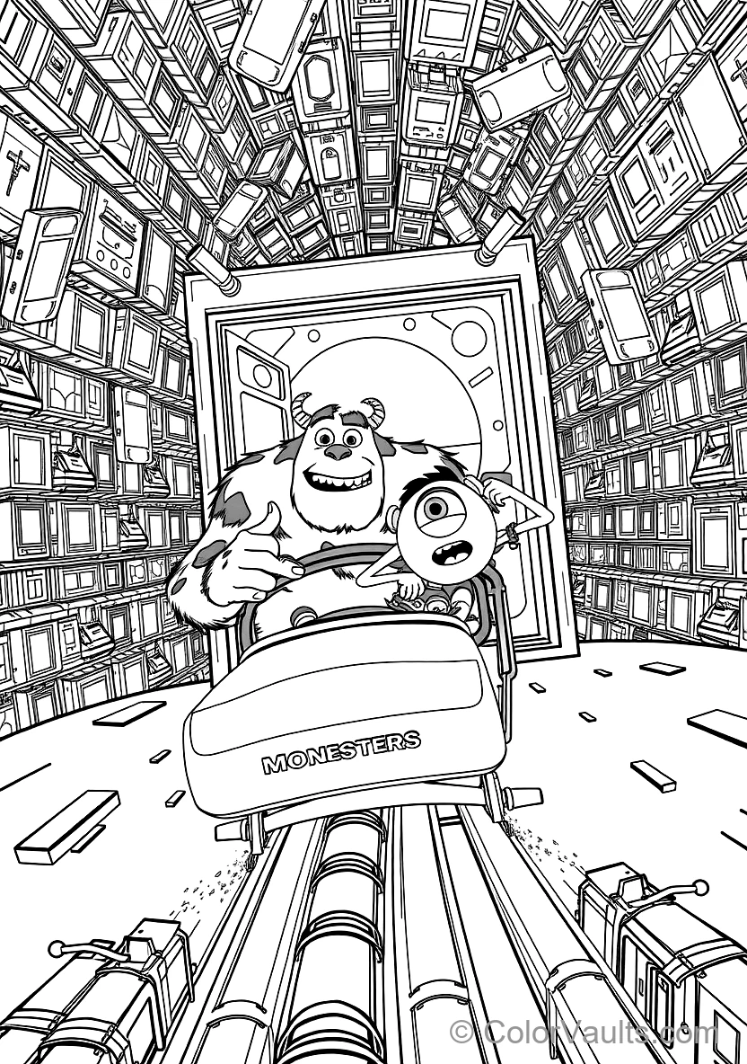 Sulley and Mike Riding a Moving Roller-coaster Door (Scene 19)