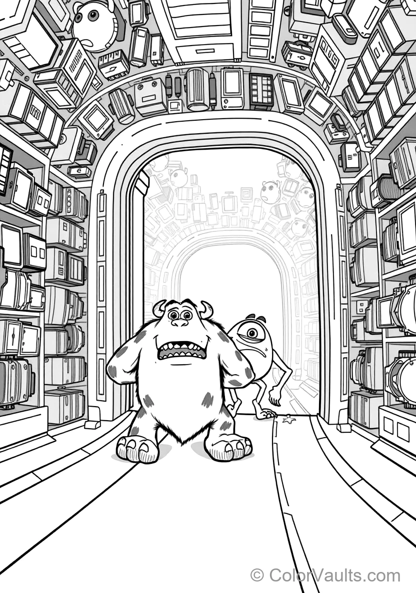 Sulley and Mike Riding a Moving Roller-coaster Door (Scene 23)