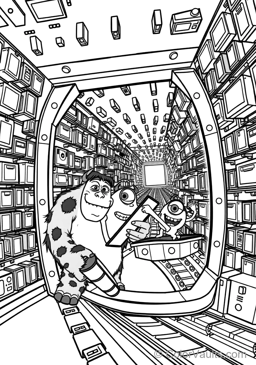 Sulley and Mike Riding a Moving Roller-coaster Door (Scene 25)