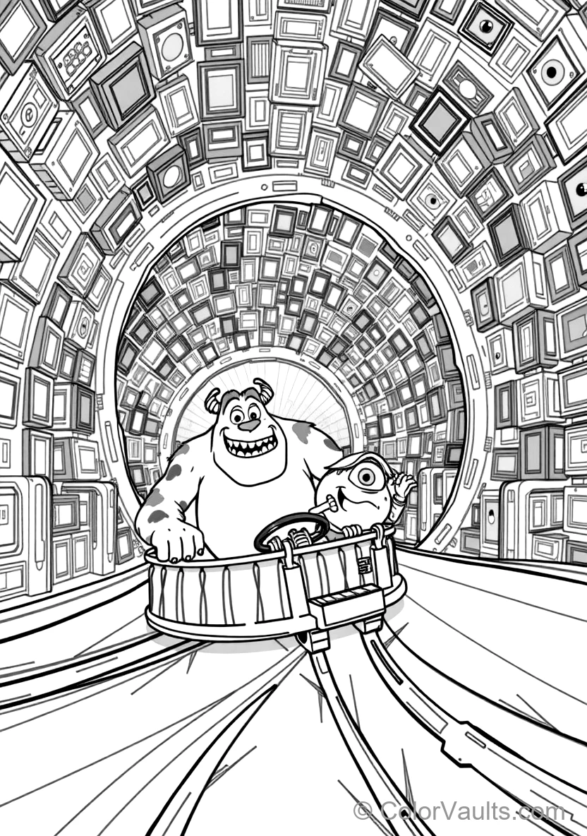Sulley and Mike Riding a Moving Roller-coaster Door (Scene 27)