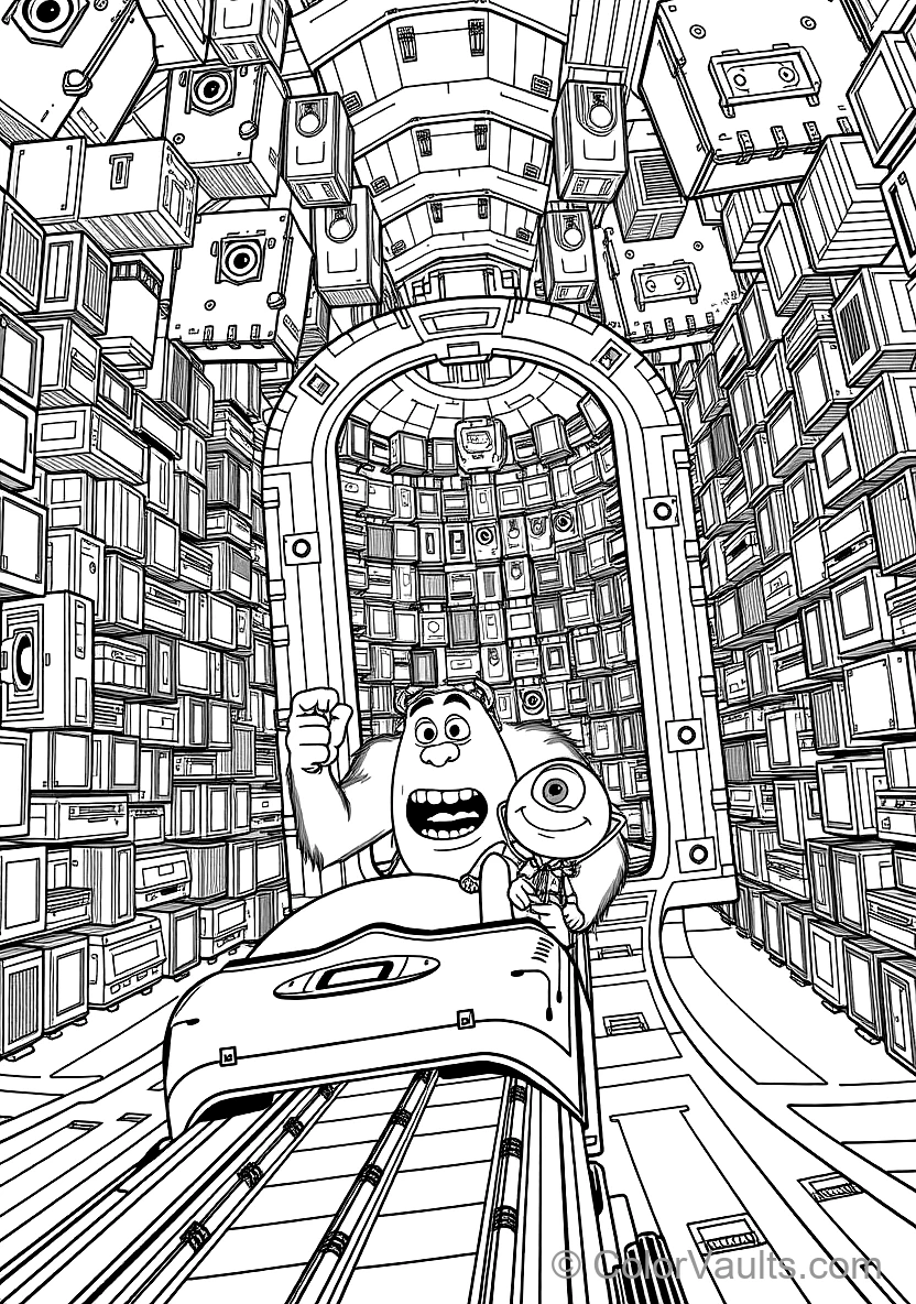 Sulley and Mike Riding a Moving Roller-coaster Door (Scene 29)