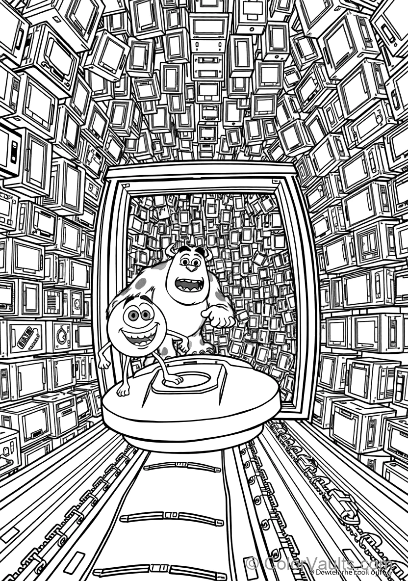 Sulley and Mike Riding a Moving Roller-coaster Door (Scene 33)