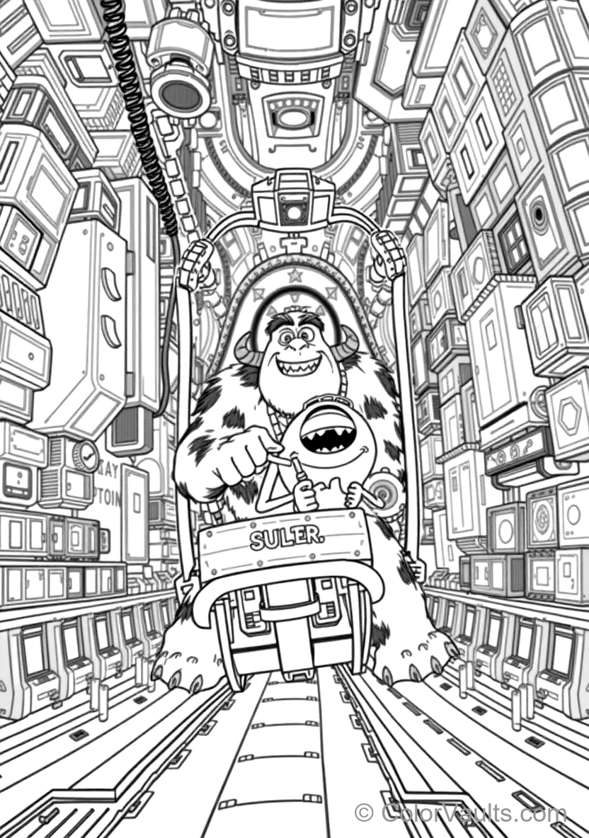 Sulley and Mike Riding a Moving Roller-coaster Door (Scene 35)