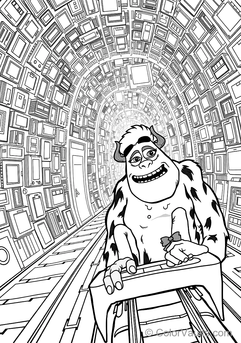 Sulley and Mike Riding a Moving Roller-coaster Door (Scene 37)