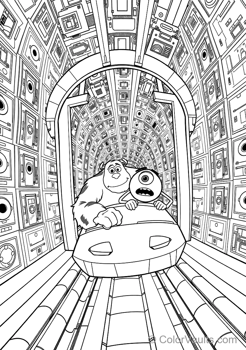 Sulley and Mike Riding a Moving Roller-coaster Door (Scene 39)