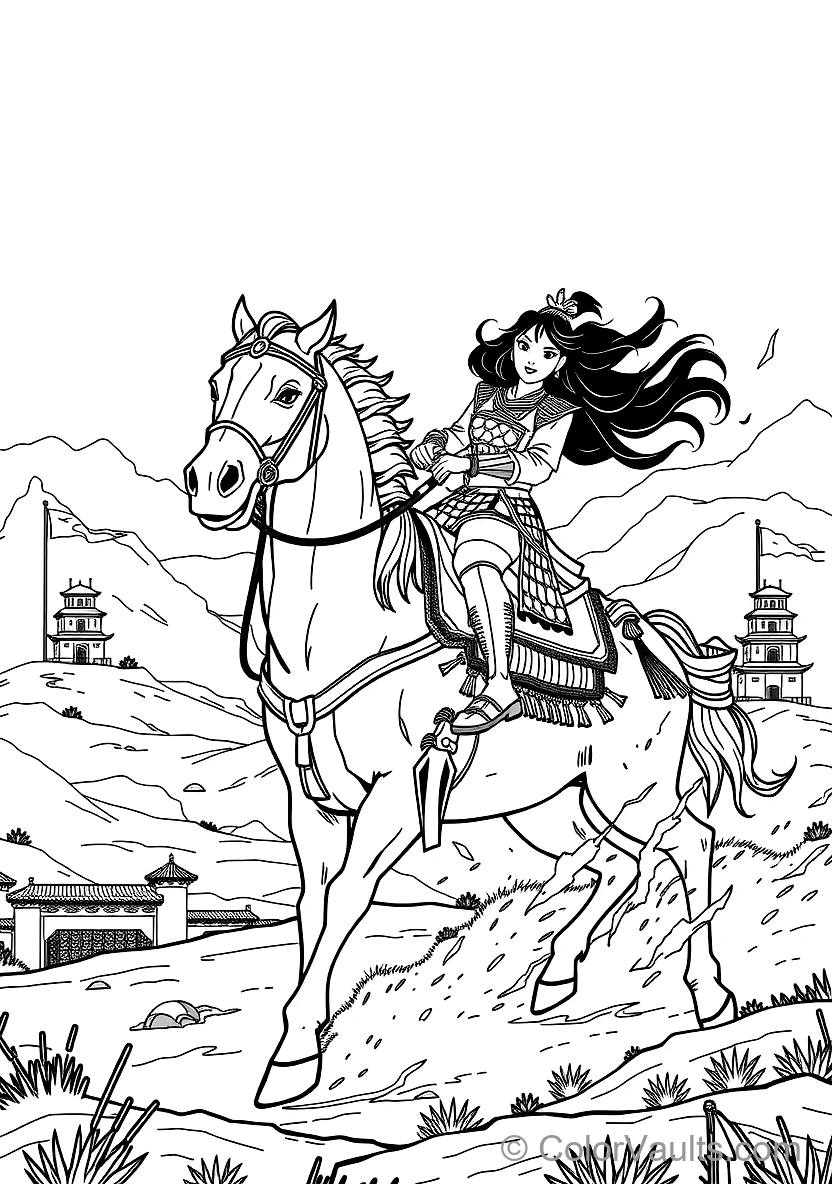 Mulan in Traditional Elegant Hanfu Dress and Fan
