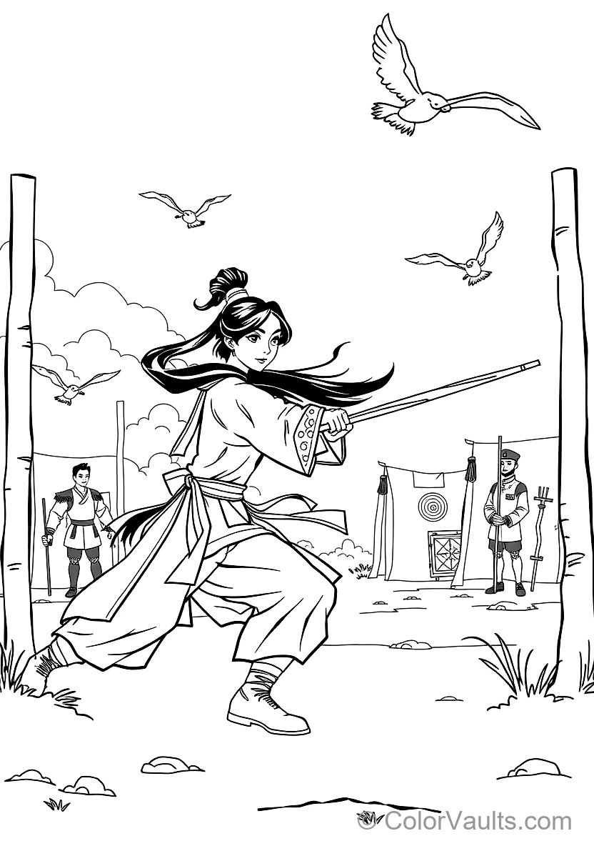 Mulan and Captain Li Shang Sparring with Wooden