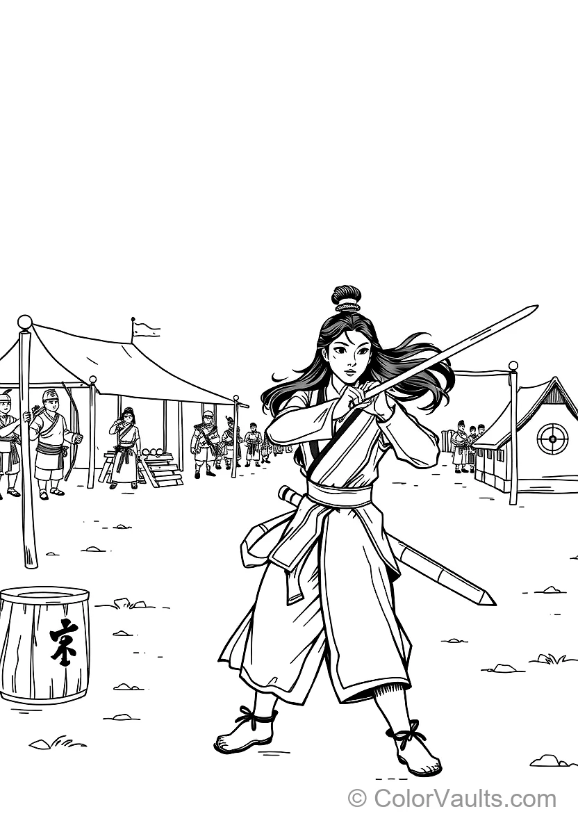 Mulan and Captain Li Shang Sparring with Wooden (Scene 3)