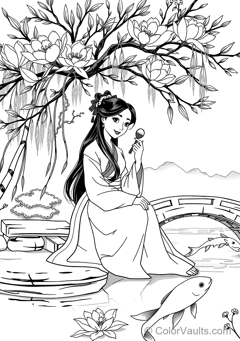 Mulan Sitting Beneath a Blooming Magnolia Tree