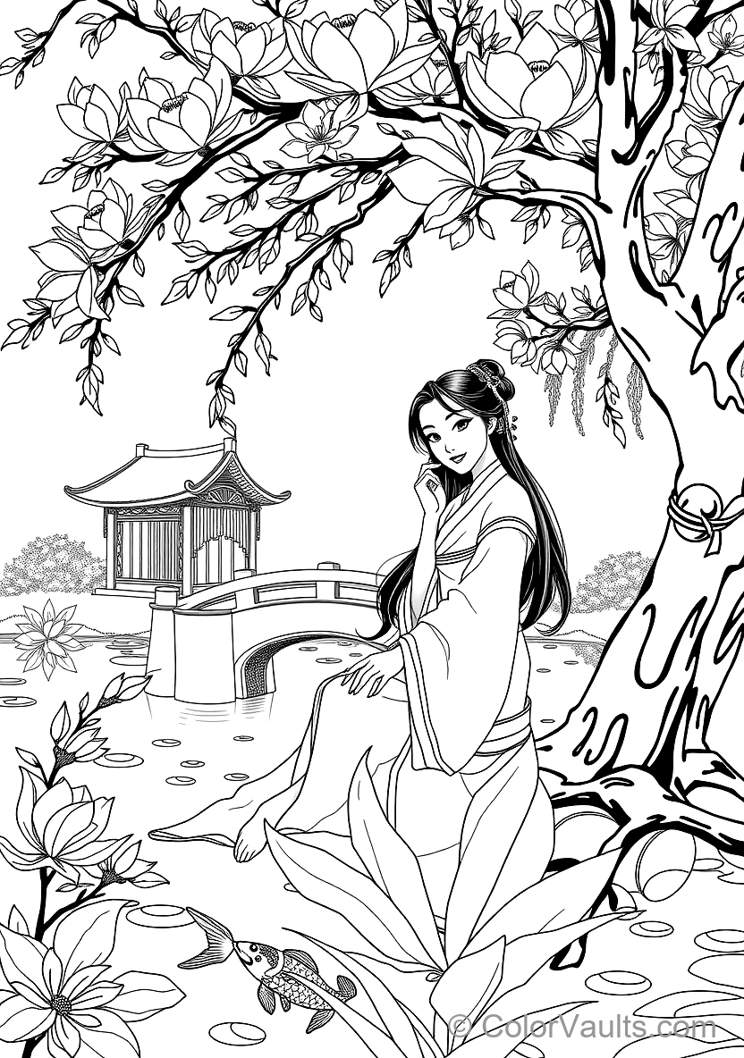 Mulan Sitting Beneath a Blooming Magnolia Tree (Scene 3)