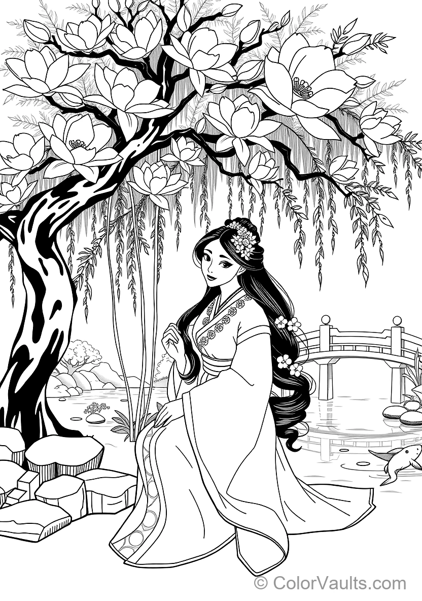 Mulan Sitting Beneath a Blooming Magnolia Tree (Scene 7)