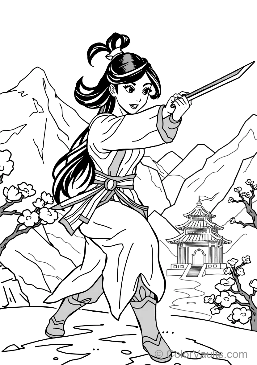 Mulan Training with Her Ancestral Warrior Sword (Scene 15)