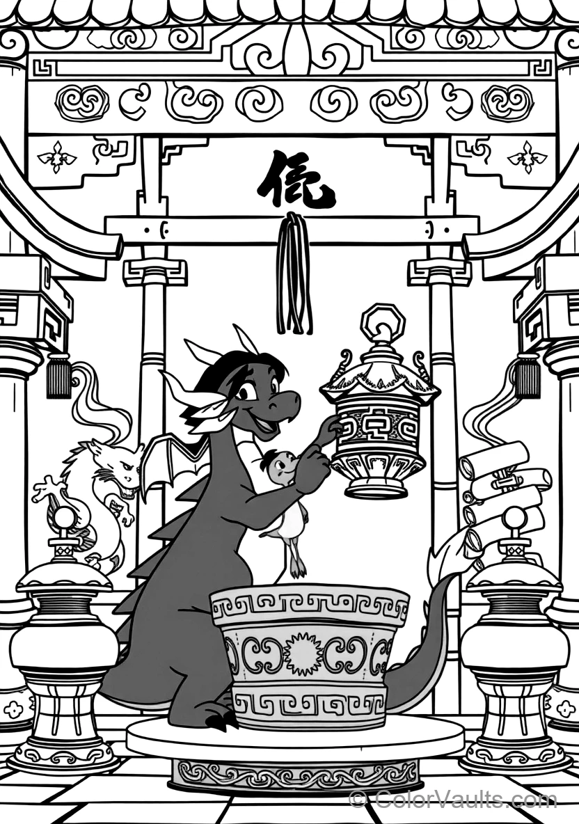 Mushu the Miniature Red Dragon with Cri-kee Cricket (Scene 19)