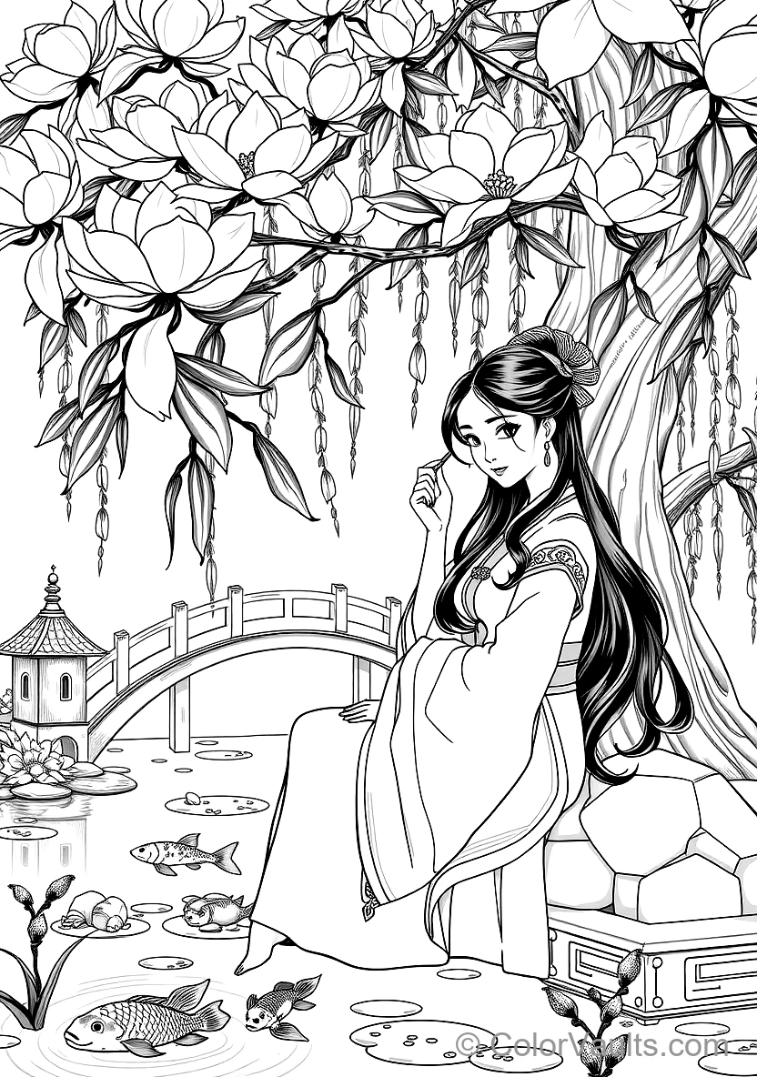 Mulan Sitting Beneath a Blooming Magnolia Tree (Scene 11)