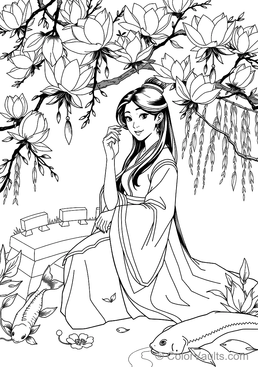 Mulan Sitting Beneath a Blooming Magnolia Tree (Scene 19)