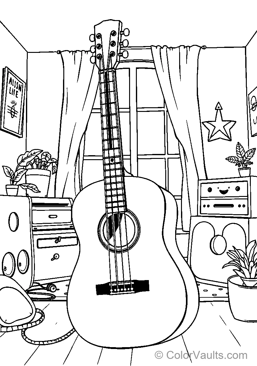A Smiling Guitar in a Room