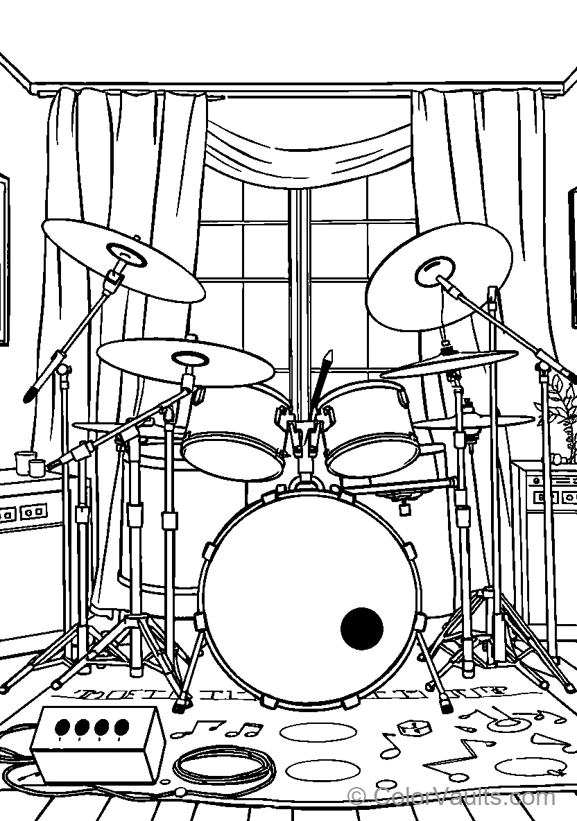 Coloring Page of a Drum Set