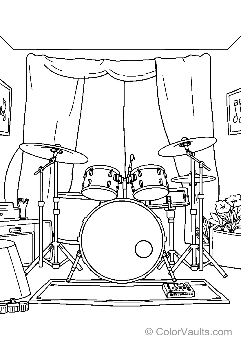 Coloring Page of a Drum Set