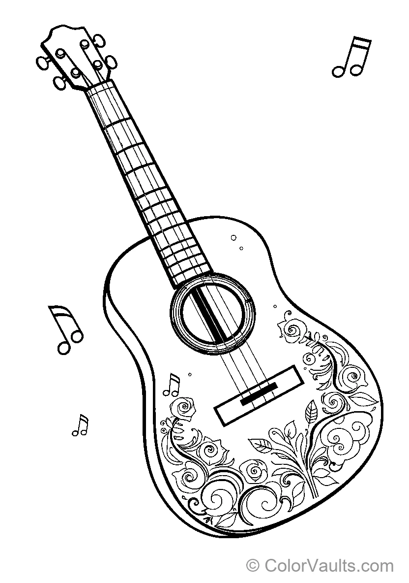 Decorated Guitar Coloring Page