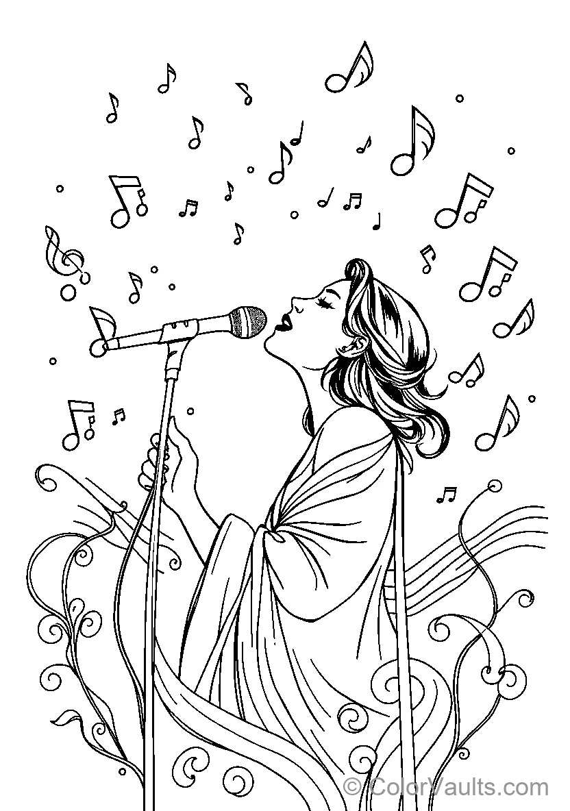 Woman Singing with Musical Notes
