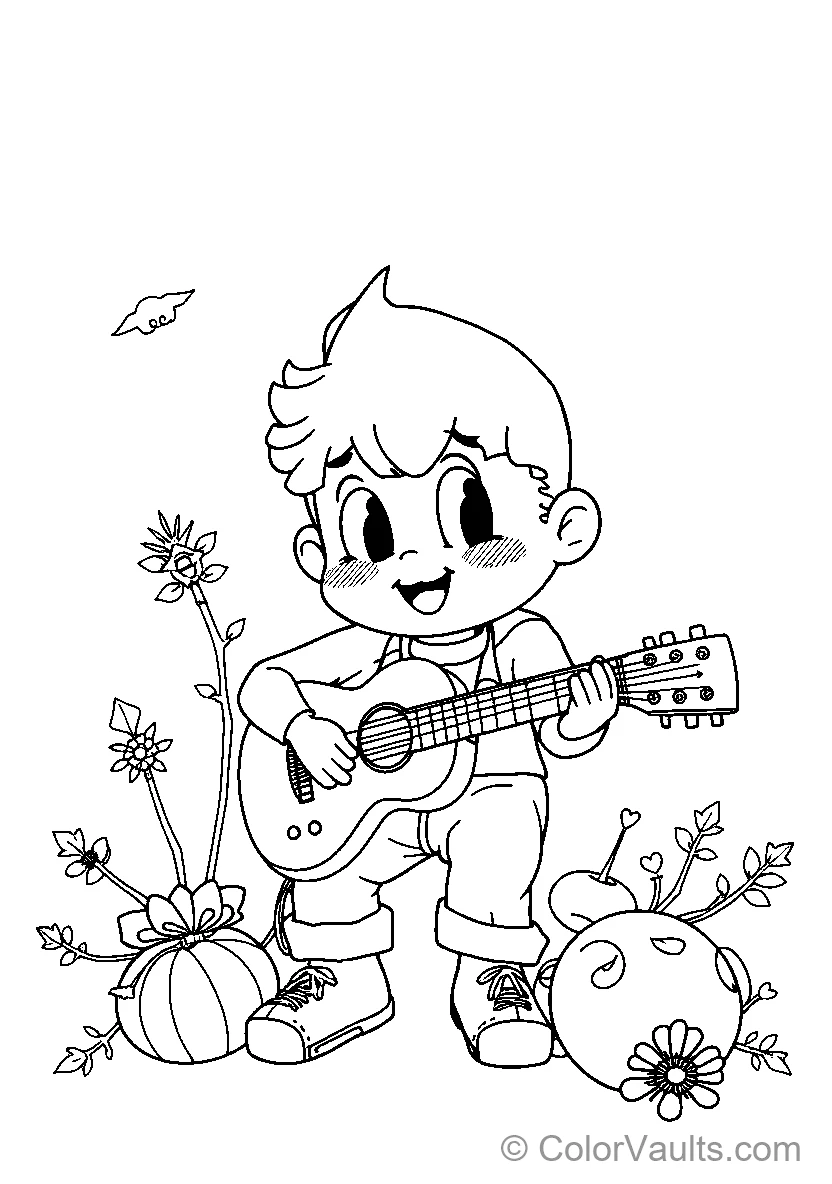 Young Guitarist Coloring Page