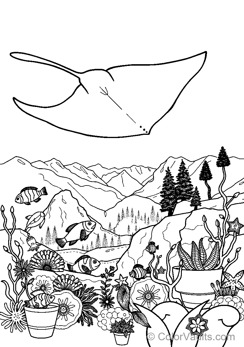Manta Ray Over Underwater Landscape