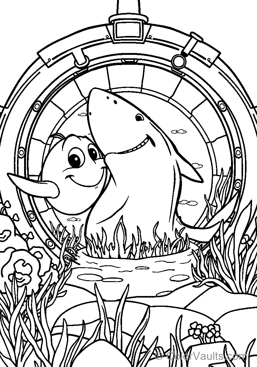 Shark And Fish Looking Out Hatch