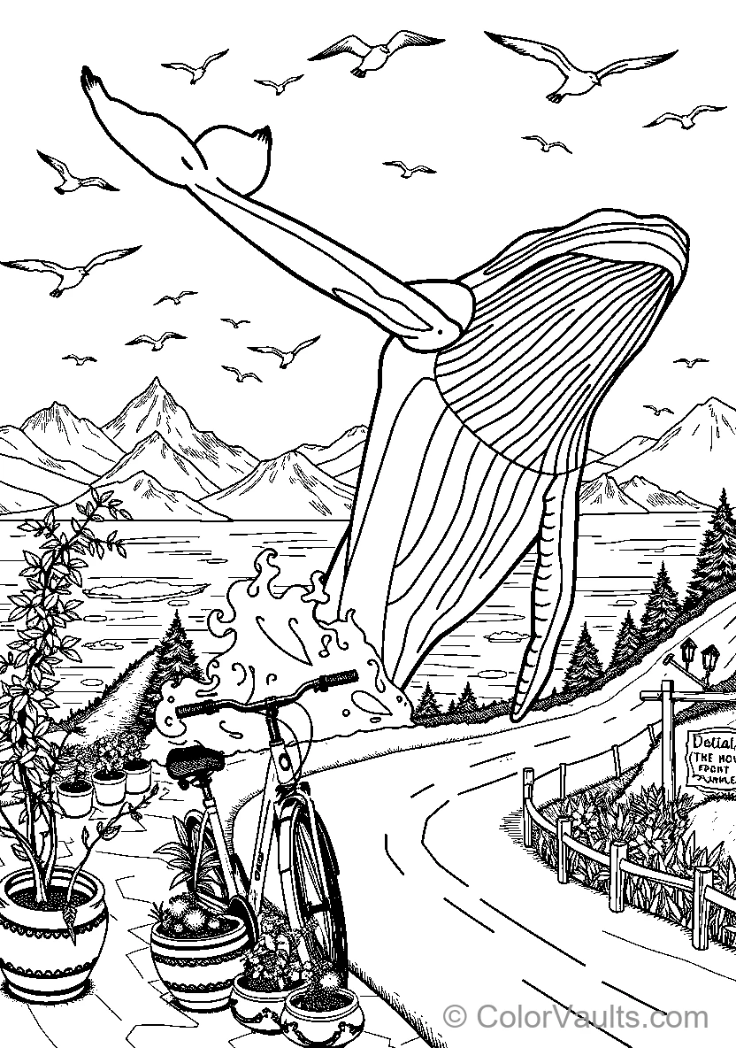 Whale Kite Soars With Seagulls