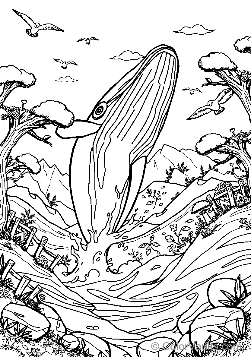 Whale Breaching Through Waves