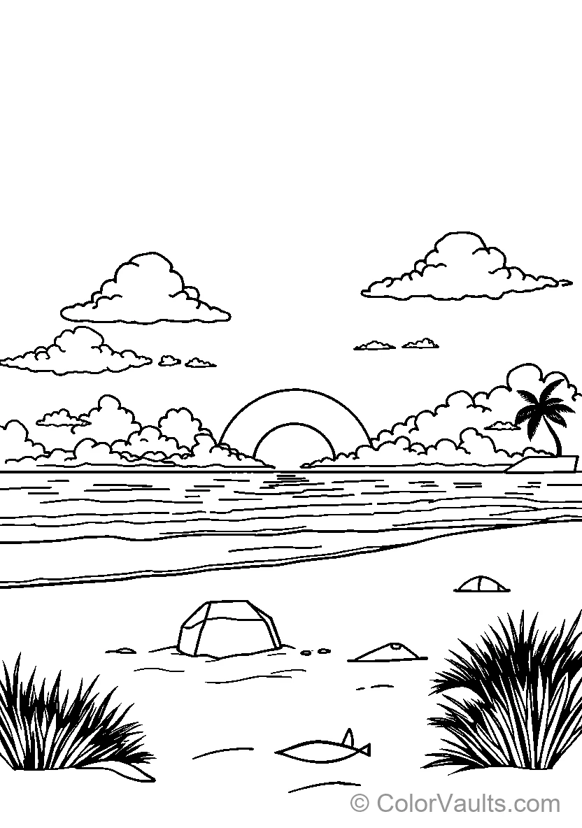 Beach Tent Scene - Free Printable Coloring Page | ColorVaults