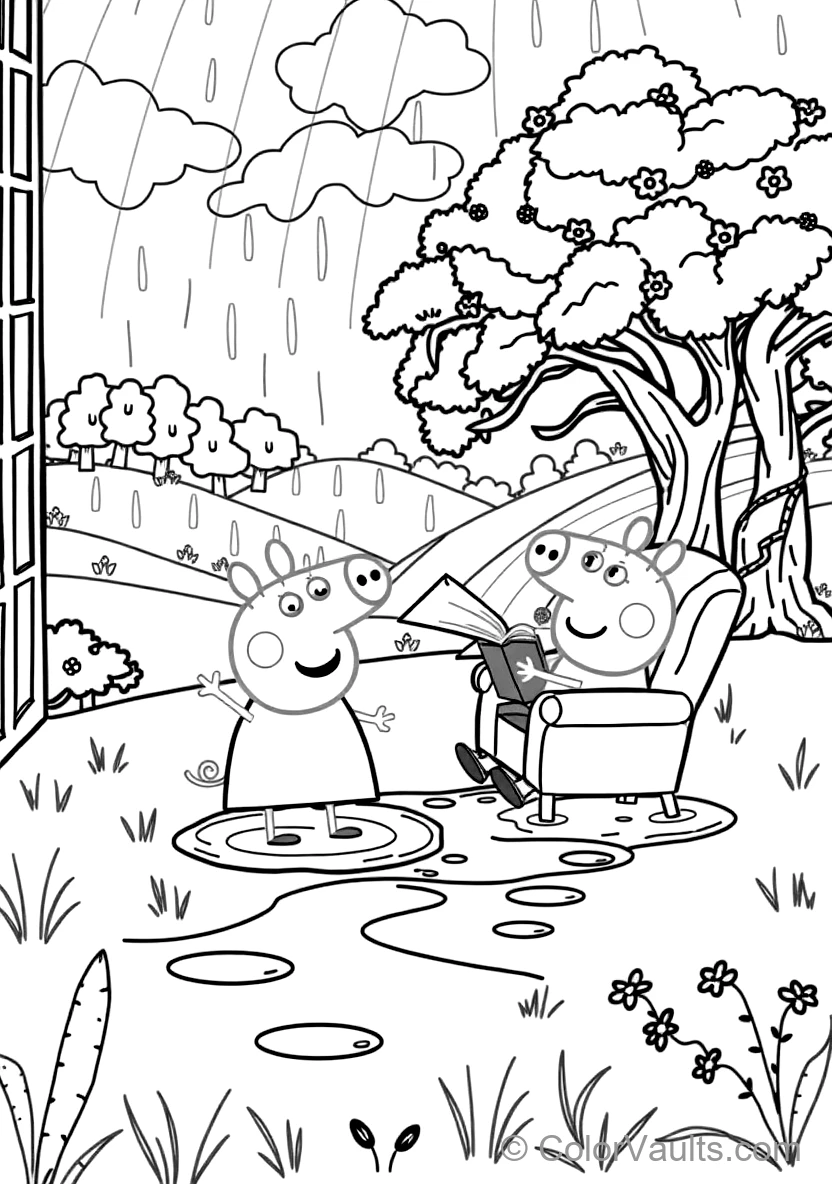 Peppa Pig and George Pig in Rain Boots Splashing