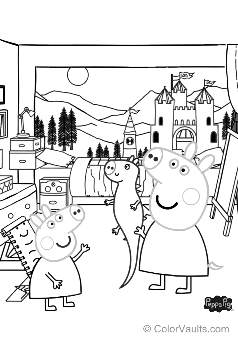 George Pig Happily Holding His Favorite Toy Dinosaur (Scene 3)