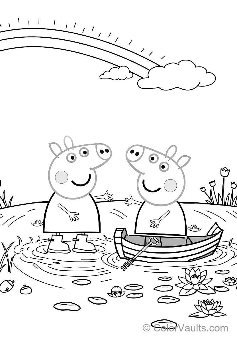 Peppa Pig and George Pig in Rain Boots Splashing (Scene 8)