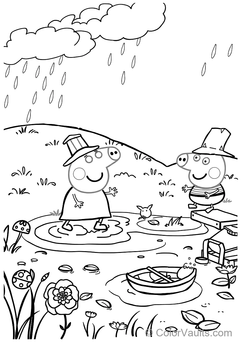 Peppa Pig en George Pig in Rain Boots Splashing (Scène 9)