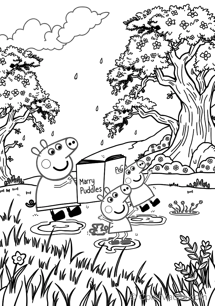 Peppa Pig en George Pig in Rain Boots Splashing (Scène 12)