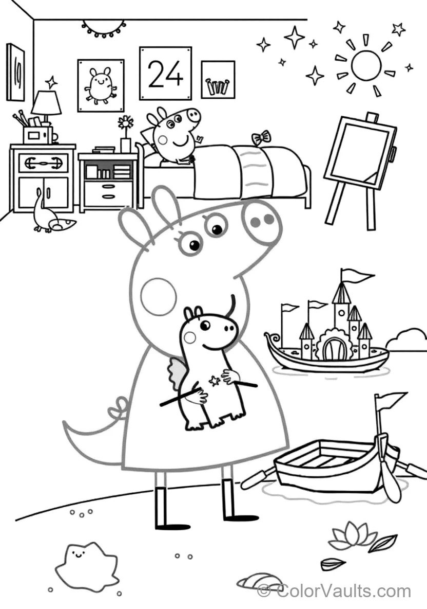 George Pig Happily Holding His Favorite Toy Dinosaur (Scene 16)