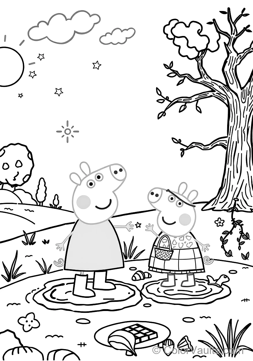 Peppa Pig en George Pig in Rain Boots Splashing (Scène 13)