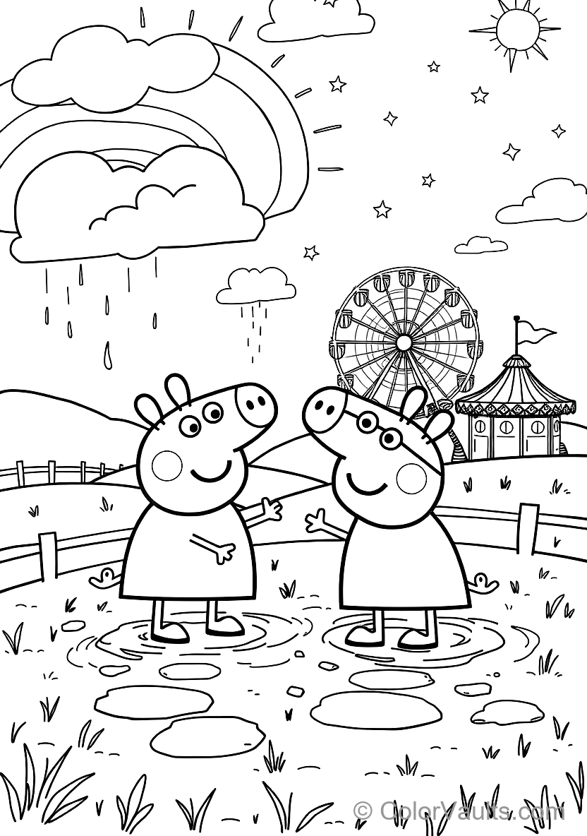 Peppa Pig en George Pig in Rain Boots Splashing (Scène 15)