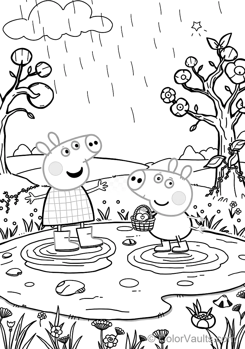 Peppa Pig and George Pig in Rain Boots Splashing (Scene 16)