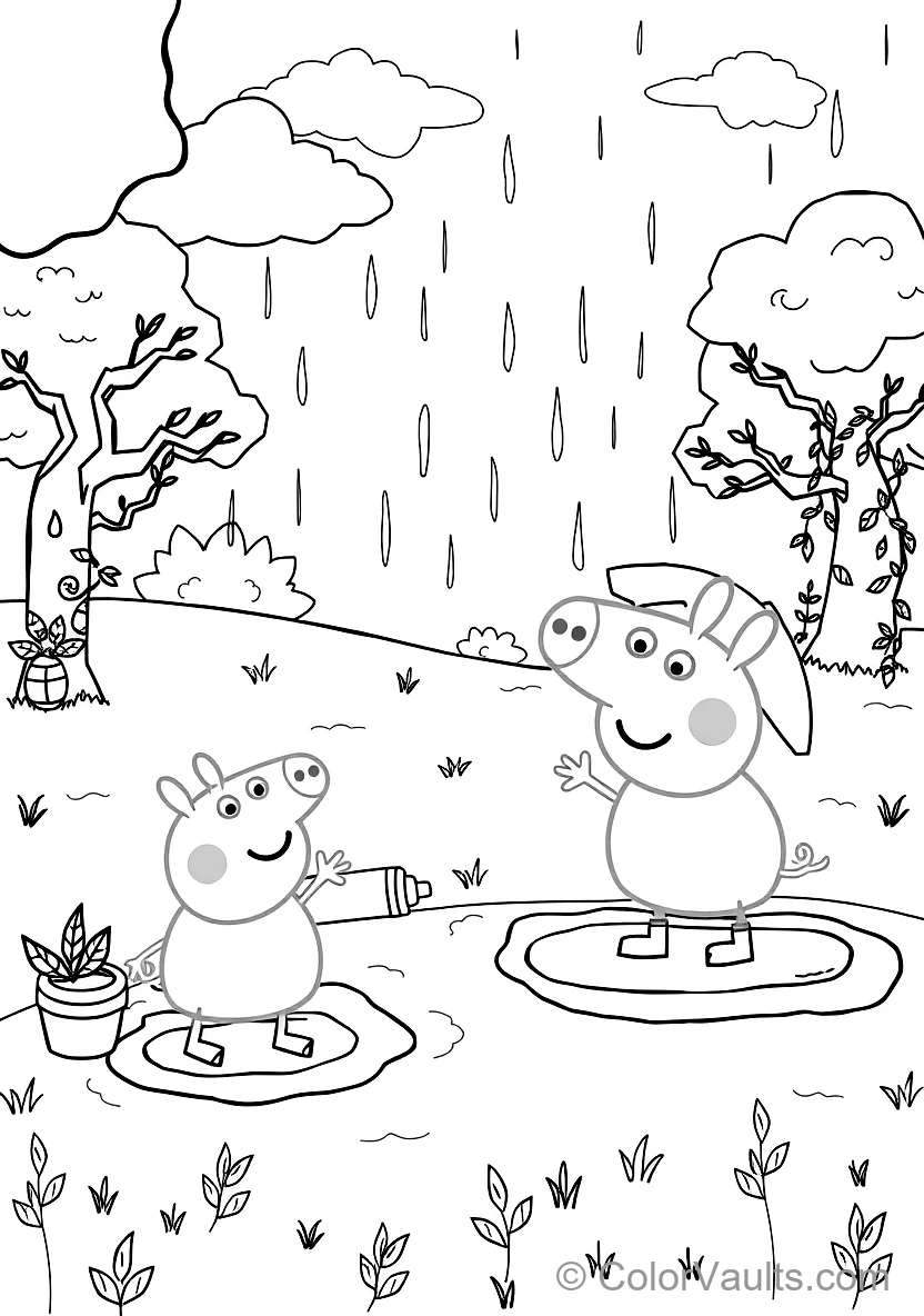 Peppa Pig und George Pig in Rain Boots Splashing (Scene 17)