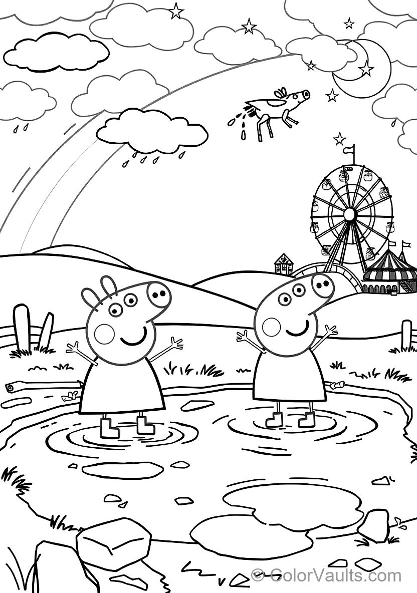 Peppa Pig en George Pig in Rain Boots Splashing (Scène 18)