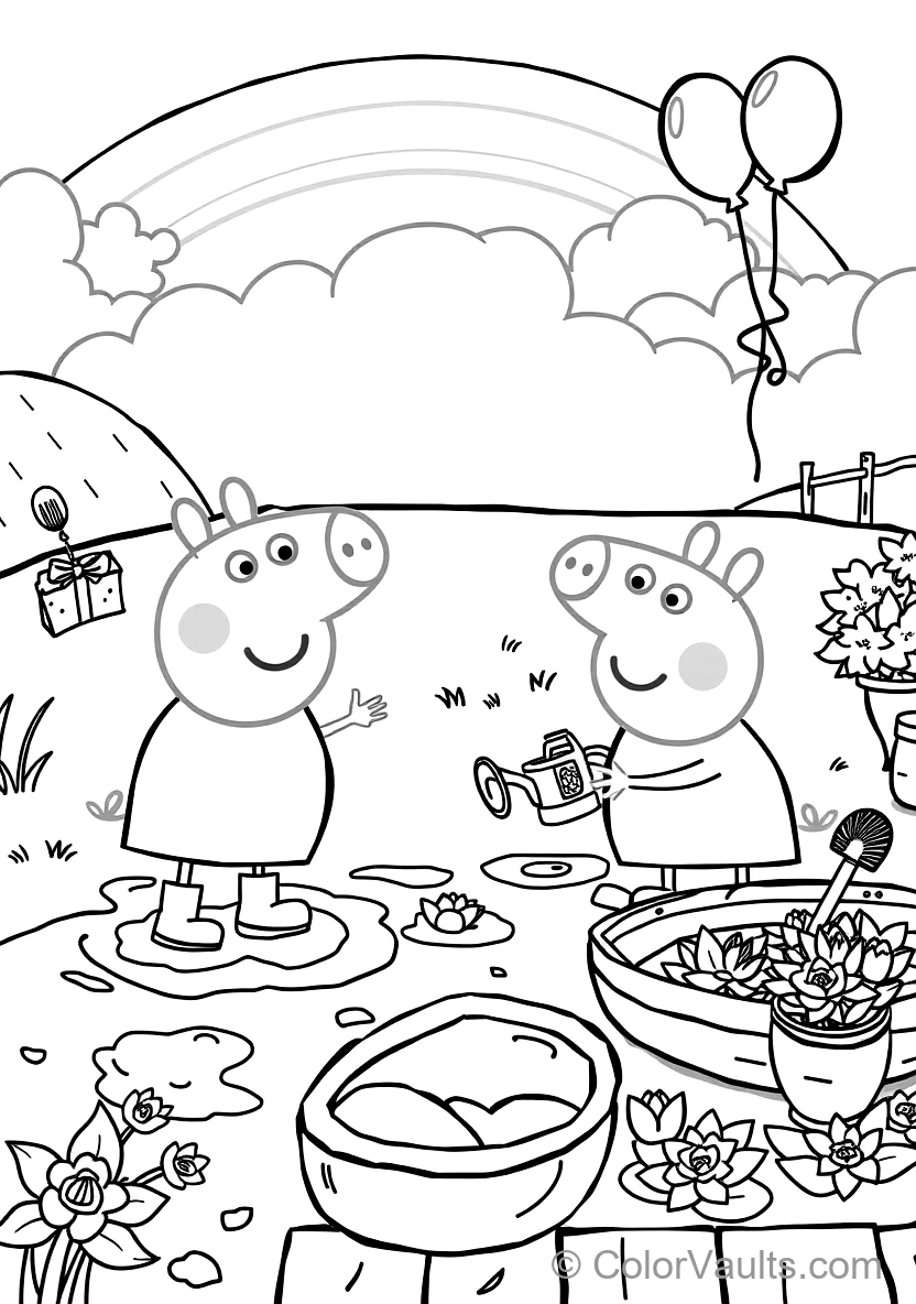 Peppa Pig et George Pig in Rain Boots Splashing (Scene 21)