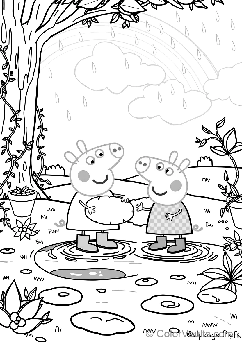 Peppa Pig et George Pig in Rain Boots Splashing (Scene 25)