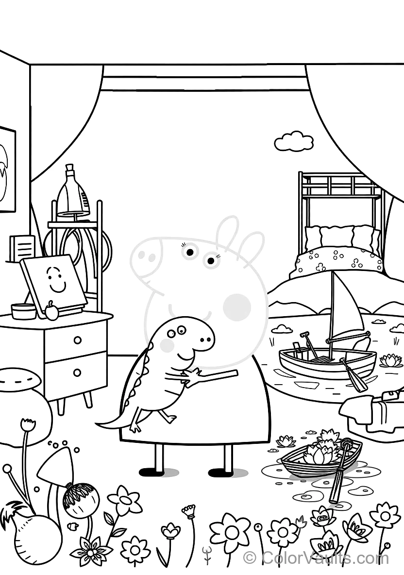 George Pig Happily Holding His Favorite Toy Dinosaur (Scene 29)