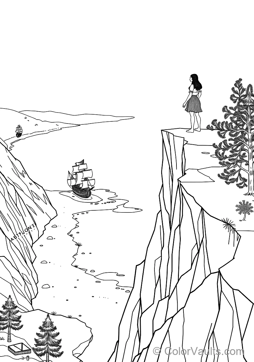 Pocahontas Standing Atop a Towering River Cliff Gazing (Scene 17)